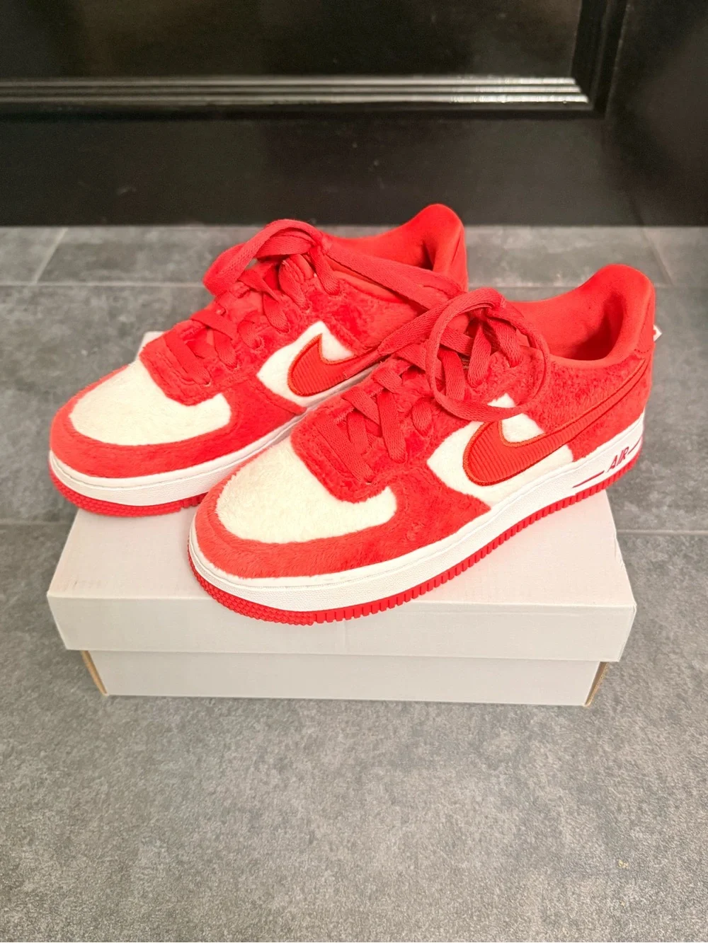 Nike Air Force 1 GS Low-Top Sneakers in Fire Red & White Suede